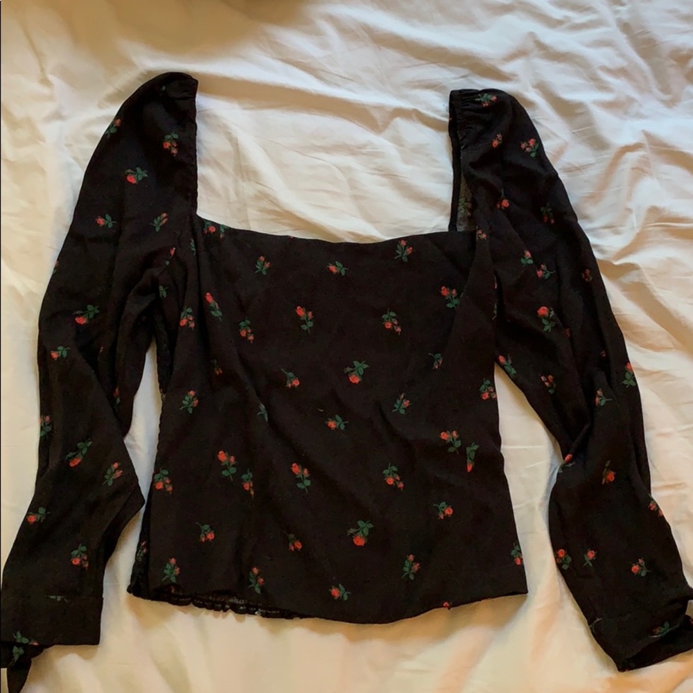 Reformation Kemmy Rose Smocked Long Sleeve Top